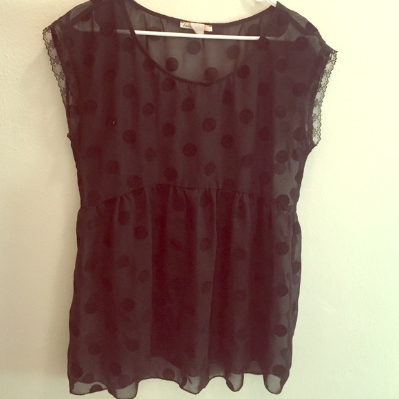 Baby doll black sheer top w/ polka dots