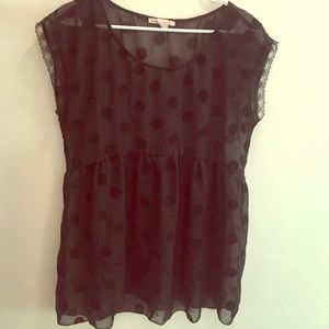 Baby doll black sheer top w/ polka dots