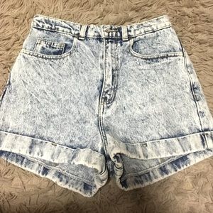 American Apparel High waisted acid wash shorts