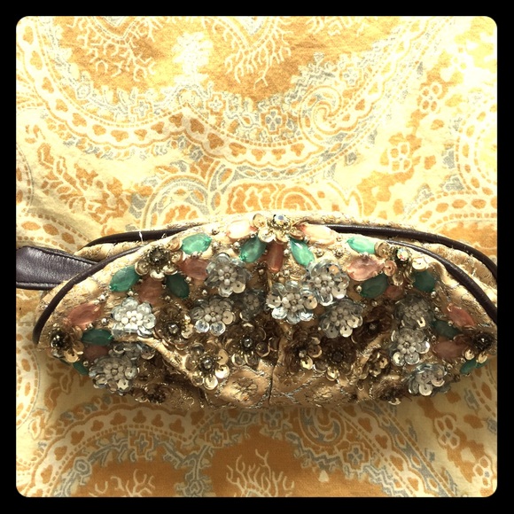 Anthropologie Beaded Gold Clutch