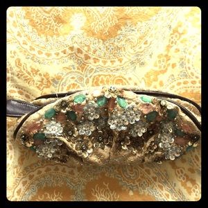 Anthropologie Beaded Gold Clutch