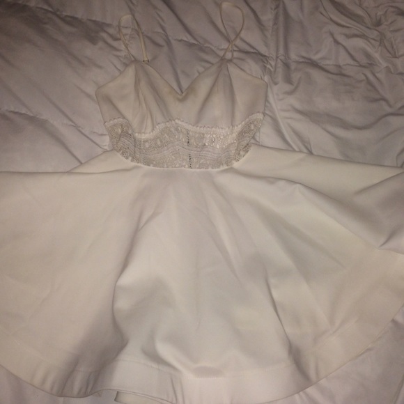 White Lace Detail Flare Mini Dress