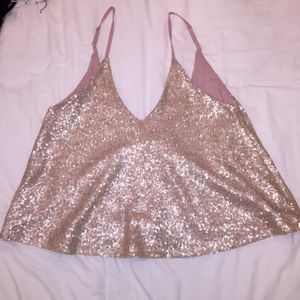 Tobi gold sequin flowy tank with low back