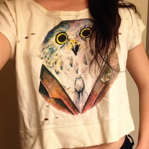 Cute destroyed owl crop top