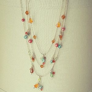 Three Strand Multi Color Necklace