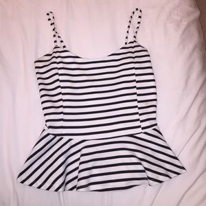 DNA Couture black and white striped peplum top