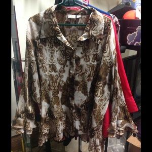 Cato bell sleeve brown and white blouse