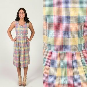 Vintage 60's Pastel Gingham Print Midi Dress