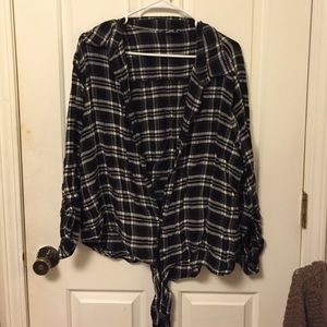 Black and white 3X plaid tie shirt