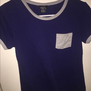 Rue 21 Navy Blue Tee with Gray Detailing
