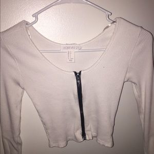 Forever 21 White Long Sleeve Crop w/ Black Zipper