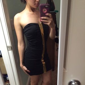 Black strapless mini dress