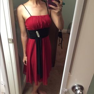 Red dress with attached black sash