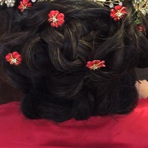 Red flower with starfish hairpin