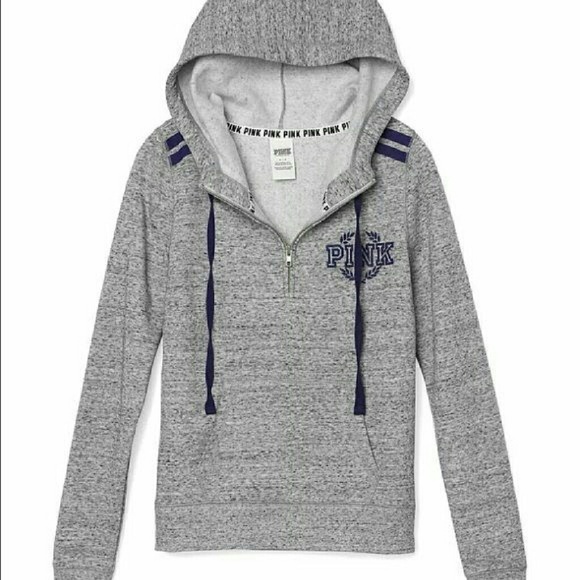 VS Pink Marled gray preppy half zip hoodie