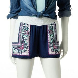 Justify Navy & White Border Print Smock Waist Shor