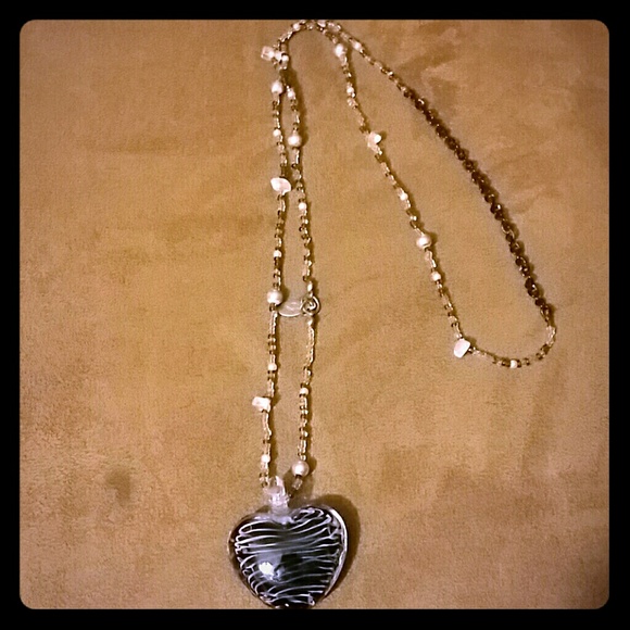 Long Zebra Heart Pendant Necklace
