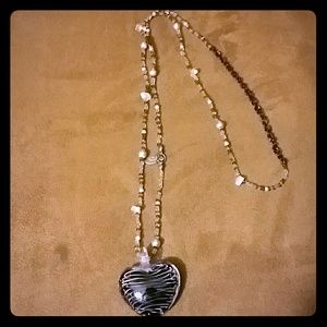 Long Zebra Heart Pendant Necklace