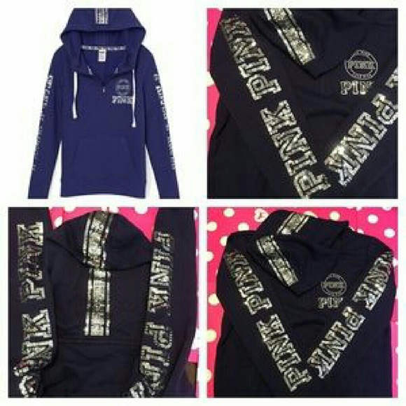 VS Pink blue bling ultimate half zip hoodie