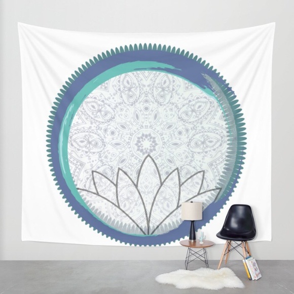 Blue green mandala tapestry