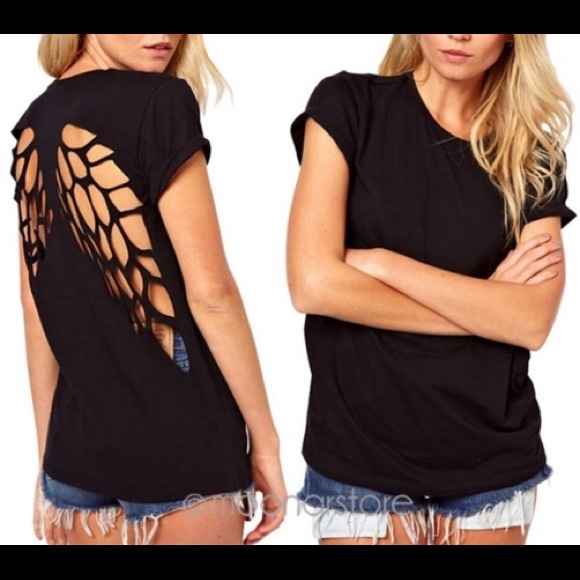 Backless angel wings shirt in black