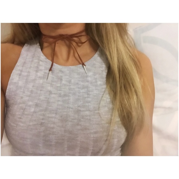 Tan suede leather bow tie choker + spikes