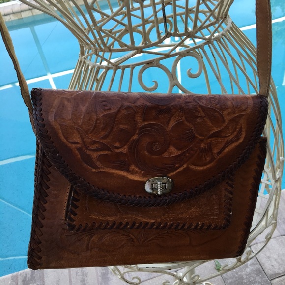 Western handmade tooled leather cross body vintage