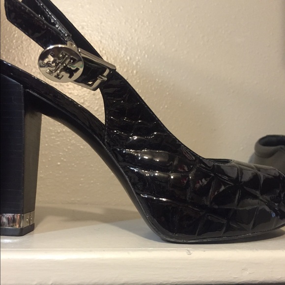 Tory Burch black heels with silver hardware