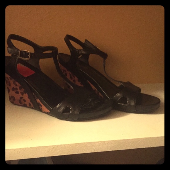 Black Leopard wedge sandal