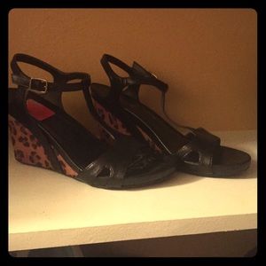 Black Leopard wedge sandal