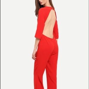 Red long sleeve backless jumpsuit