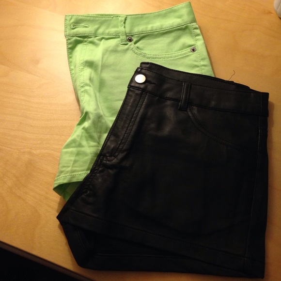 Leather shorts and Green high waisted shorts