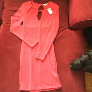 A beautiful form fitting dark pink dress.