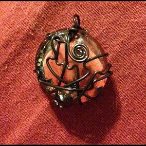 Red and Sparkly Pendant With Chain Handcrafted