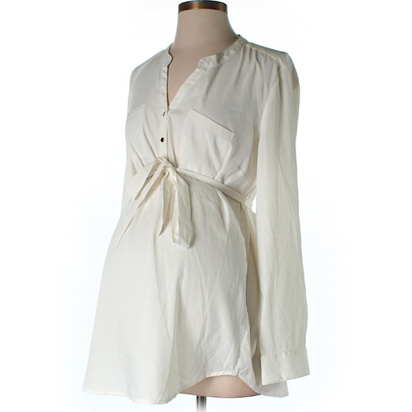 Motherhood Long Sleeve Cream Maternity Top w/ Belt