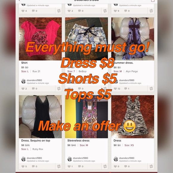 Dresses, shorts, tops, capris, skirts