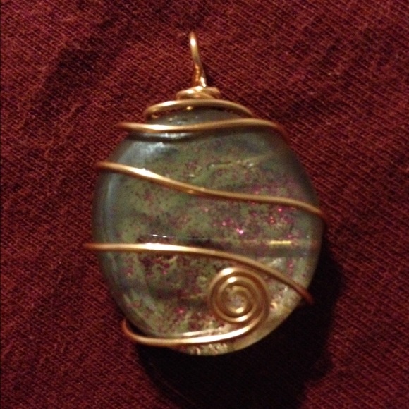 Cream and Purple Sparkle Wire Wrapped Pendant