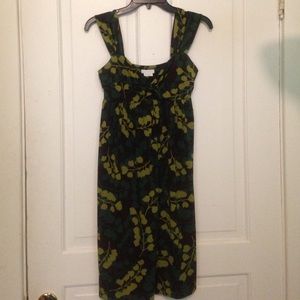 Green and brown floral print dress