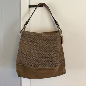 Coach neutral suede and canvas bag.