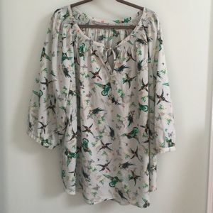 Peasant-style bird print blouse