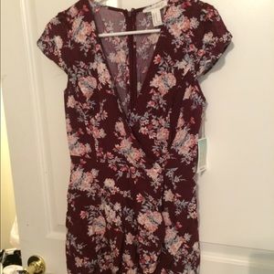Forever 21 Maroon Floral Festival Skirted Romper