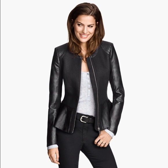 H&M Faux Leather Peplum Jacket.