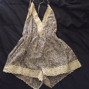Grey paisley and lace romper