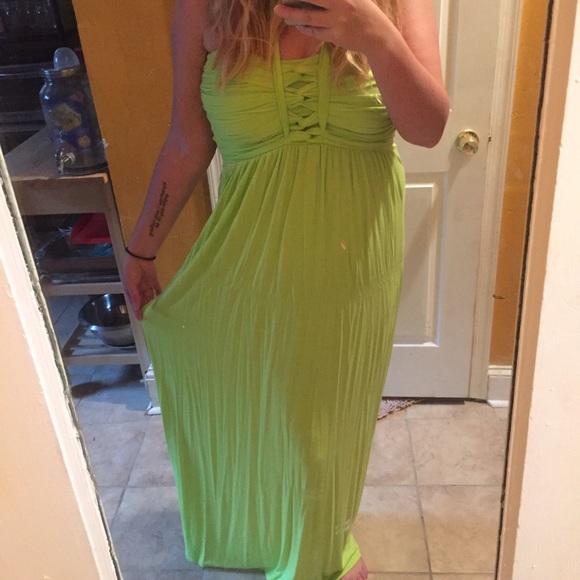 Long maxi neon lime colored dress