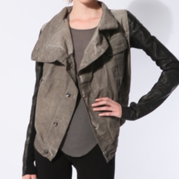 Rick Owens Leather Corduroy Combo Exploder Jacket