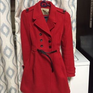 Zara belted red peacoat size small