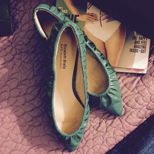 Turquoise Ruched leather flats, Sz 6.5