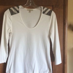 White Burberry 3/4 Sleeve T-Shirt
