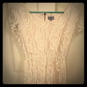 Lace overlay cap sleeve dress