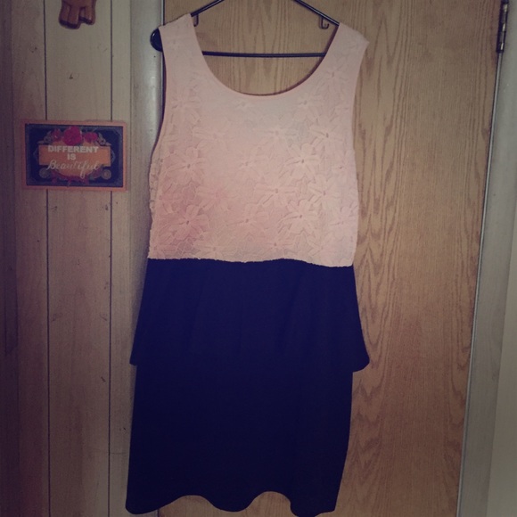 Pink and black peplum dress.
